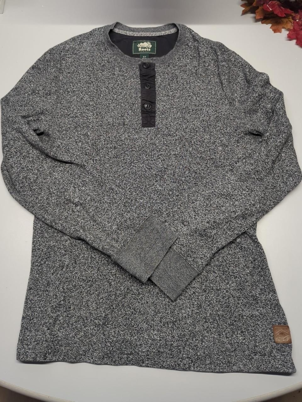 Roots Canada Gray Marled Henley Crewneck Sweater